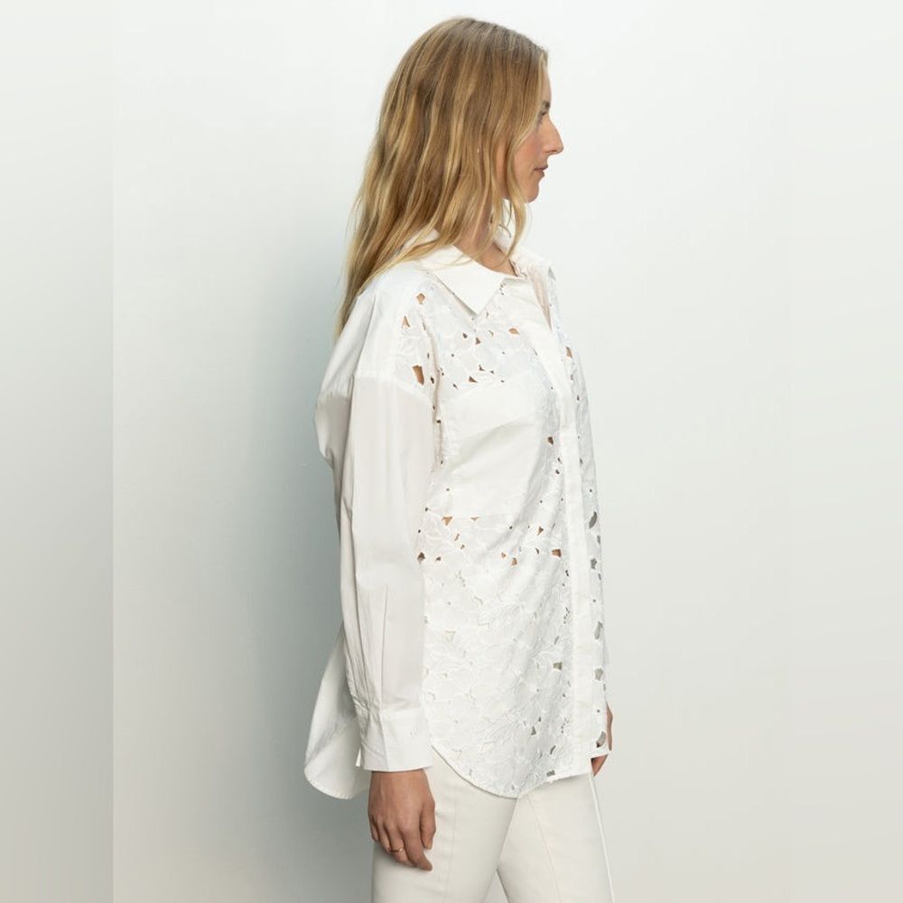 Sanctuary Lace Boyfriend Tie Back White Shirt | Size Small - Picture 2 of 13